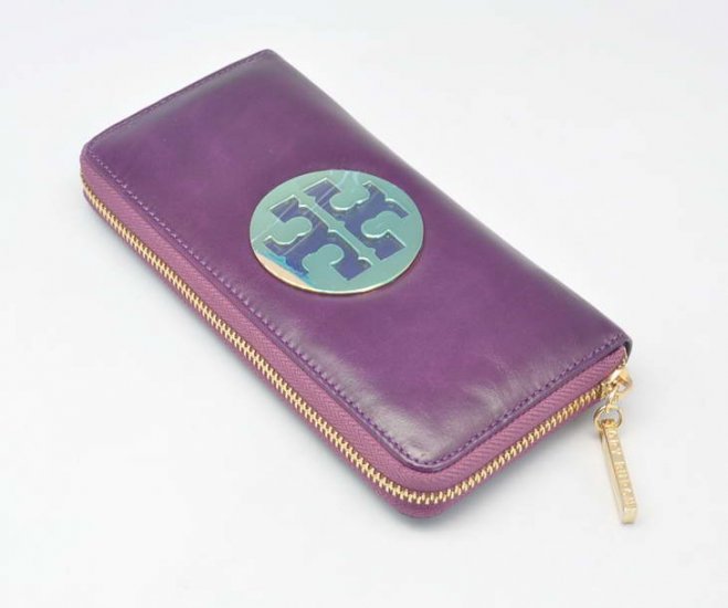 Tory Burch Waxy Zip Around Wallet Purple